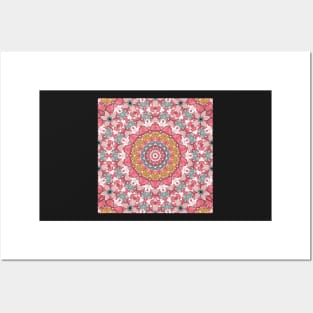Flower and Hearts valentines and spring Kaleidoscope pattern (Seamless) 11 Posters and Art
